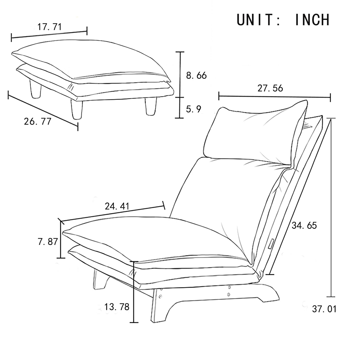 Lazy Sofa Balcony Leisure Chair with Ottoman Bedroom Sofa Chair Foldable Reclining Chair Single Sofa Functional Chair[US-W]