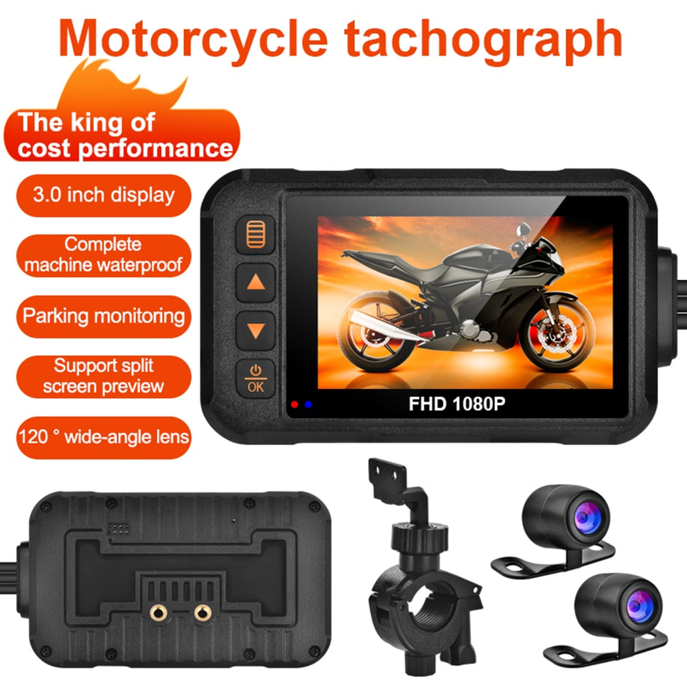 Waterproof 3 Inch Motorcycle Dash Cam Universal 1080P/720P Dash Cam Driving Video Recorder Handlebar Fixing Motorcycle Equipment - youronestopstore23