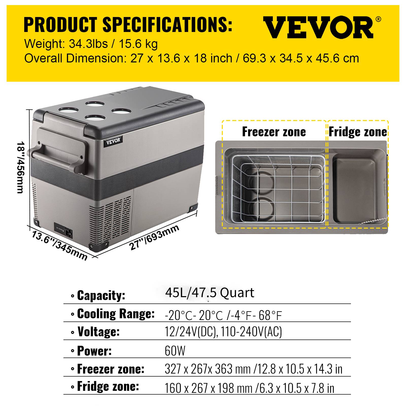 VEVOR 20L 22L 35L 45L 55L Car Refrigerator Mini Fridge Freezer Portable Compressor Cooler 12/24V DC 110-240V Ice Box for Camping - youronestopstore23