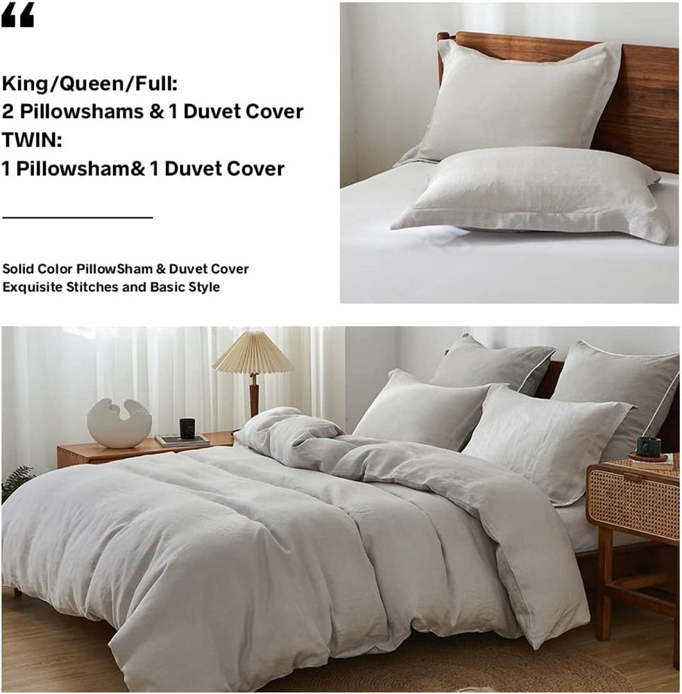 Simple&amp;Opulence 100% Linen 3Pcs Bedding Set Natural French Washed Breathable Solid King Size Pillowcase Duvet Cover Bed Sheets - youronestopstore23