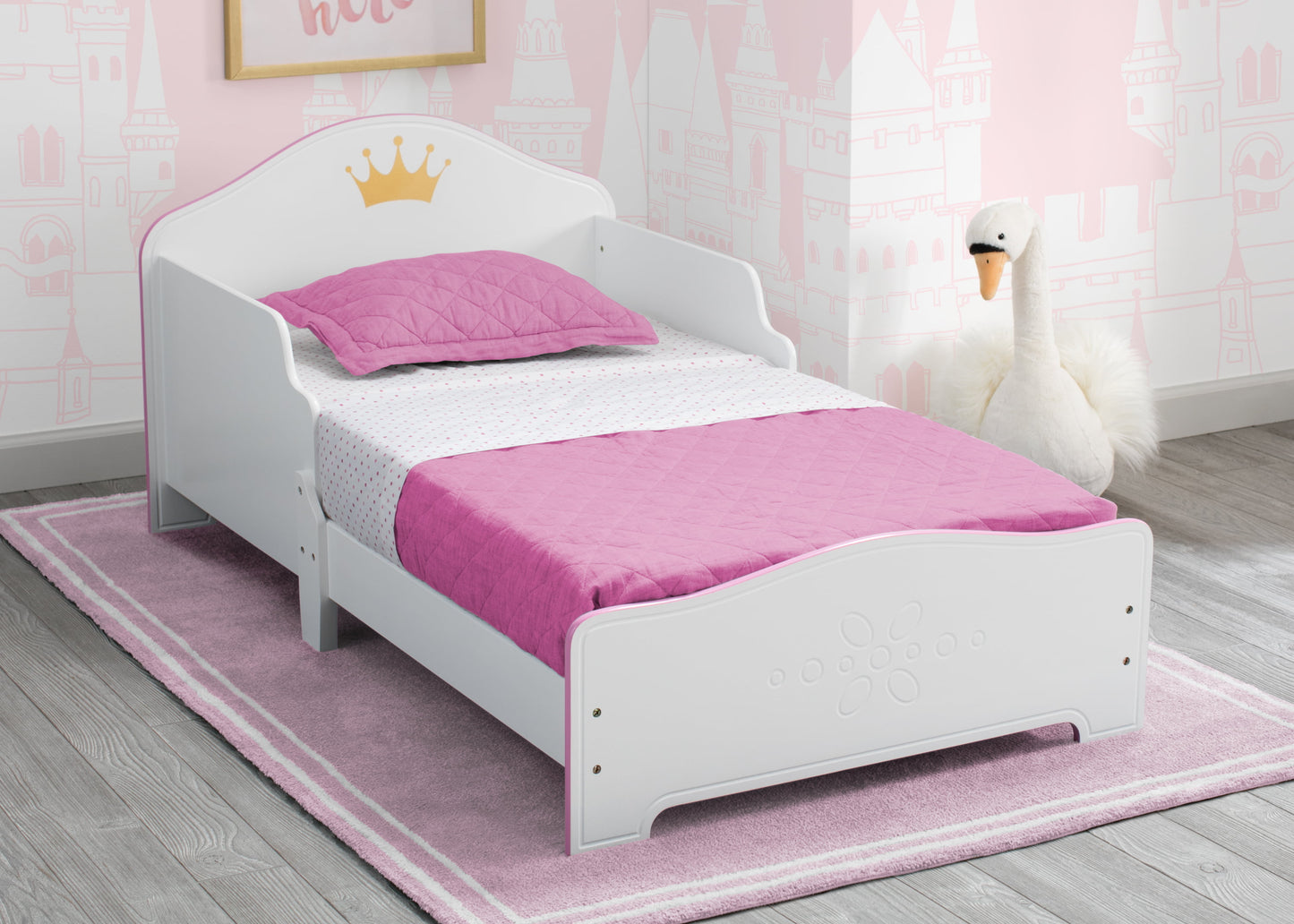 Delta Children Princess Crown Wood Toddler Bed, Greenguard Gold Certified, White/Pink  Bedroom Set  Muebles  Furniture Bedroom