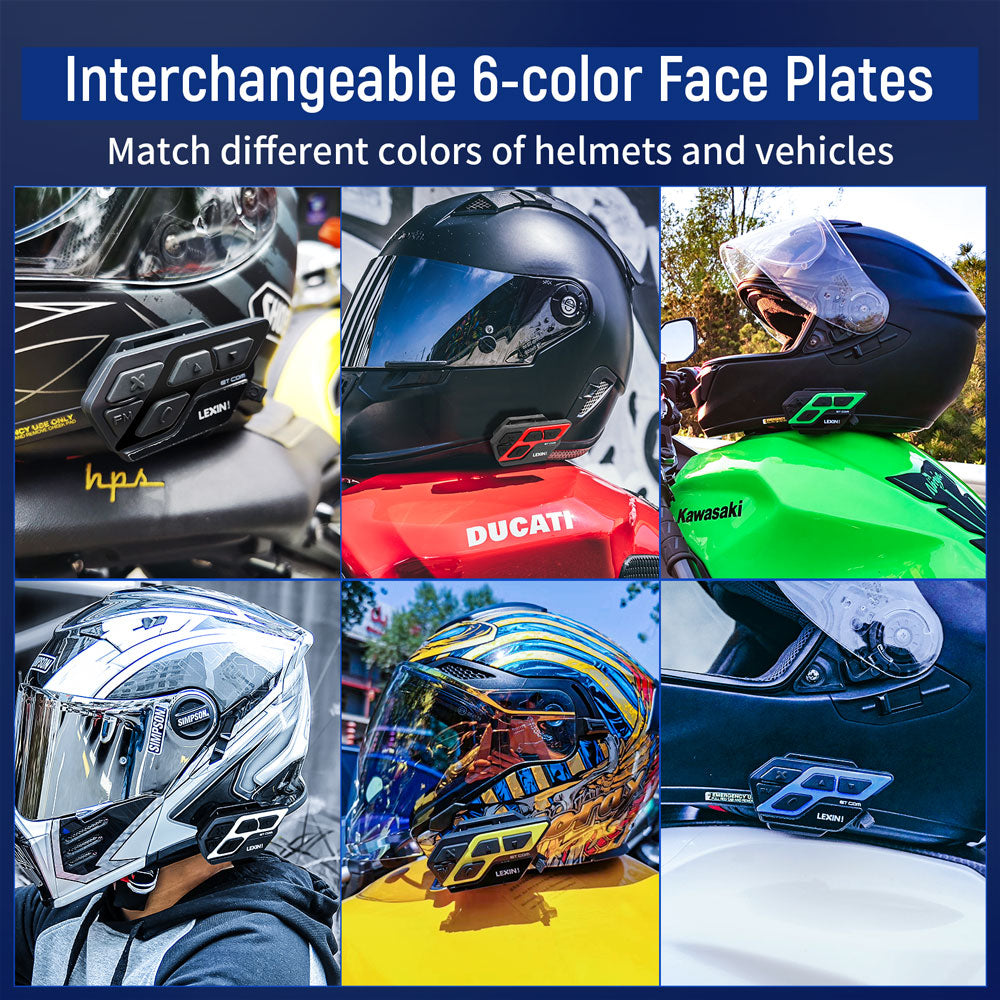 LEXIN ET COM Helmet Intercom Motorcycle Bluetooth v5.0 with 6 DIY Color, Waterproof&amp;FM Radio Headsets - youronestopstore23