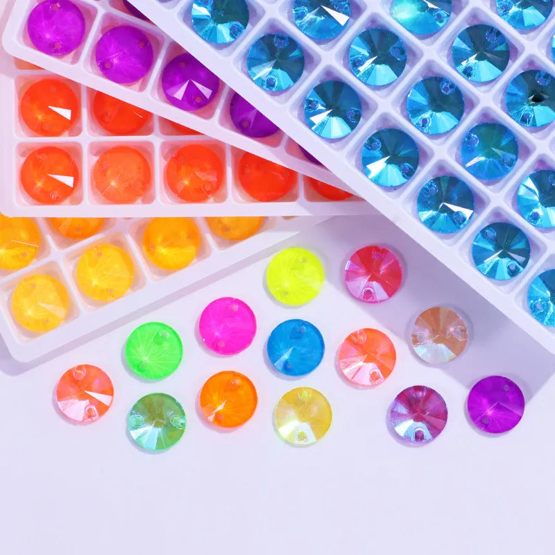 Round Rivoli Glitter Crystal Neon Sew On Rhinestones Fluorescence Mocha Strass DIY Sewing Accessories Crystals Diamond For Dress