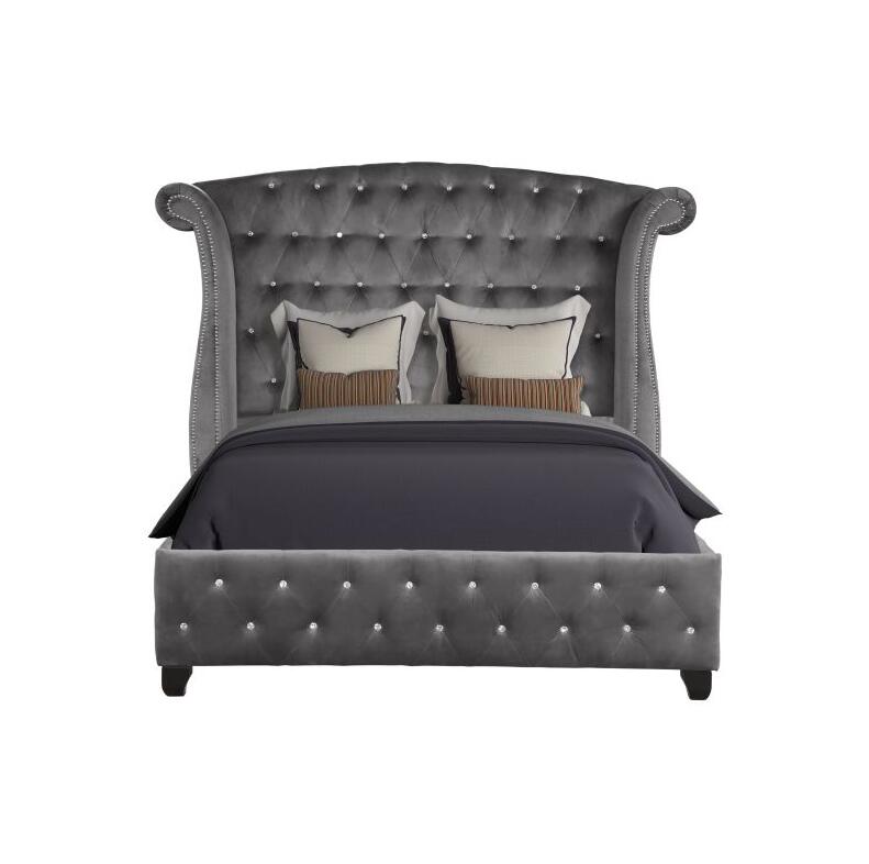 Velvet+Solid+Manufactured Wood Queen Bed 4 Piece Gray