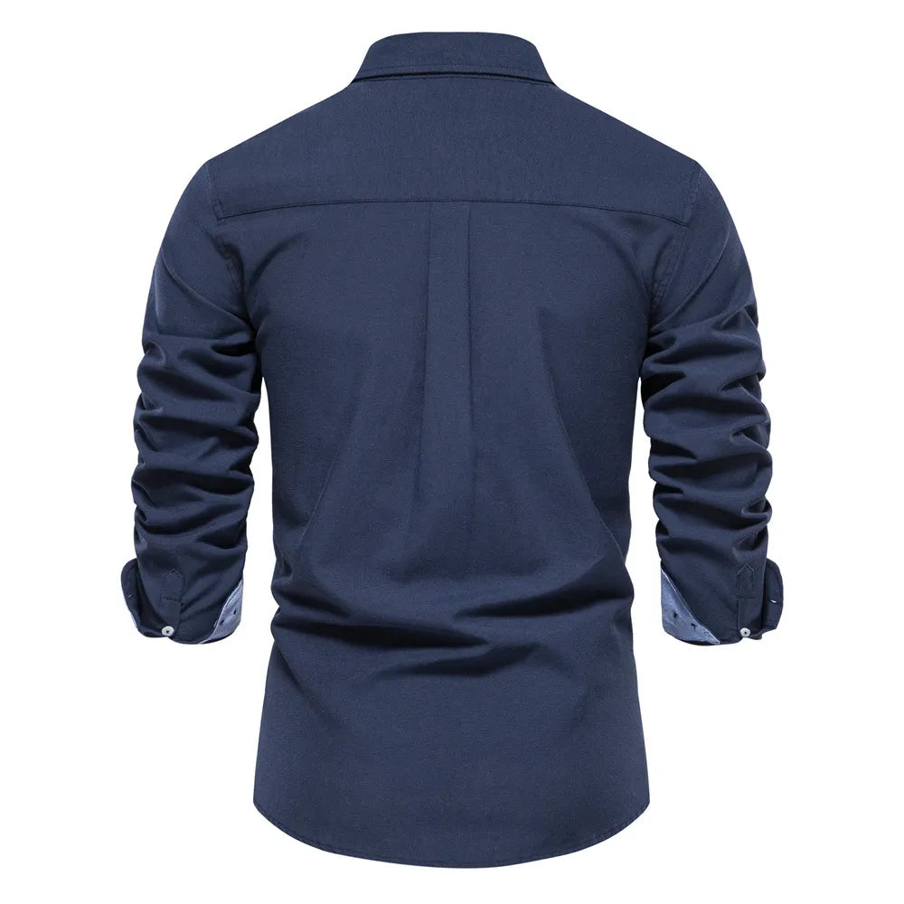 New Autumn Long Sleeve Oxford Men's Shirts Solid Color Embroidery Turn-down Collar Blouse Social Shirts for Men Designer Clothes