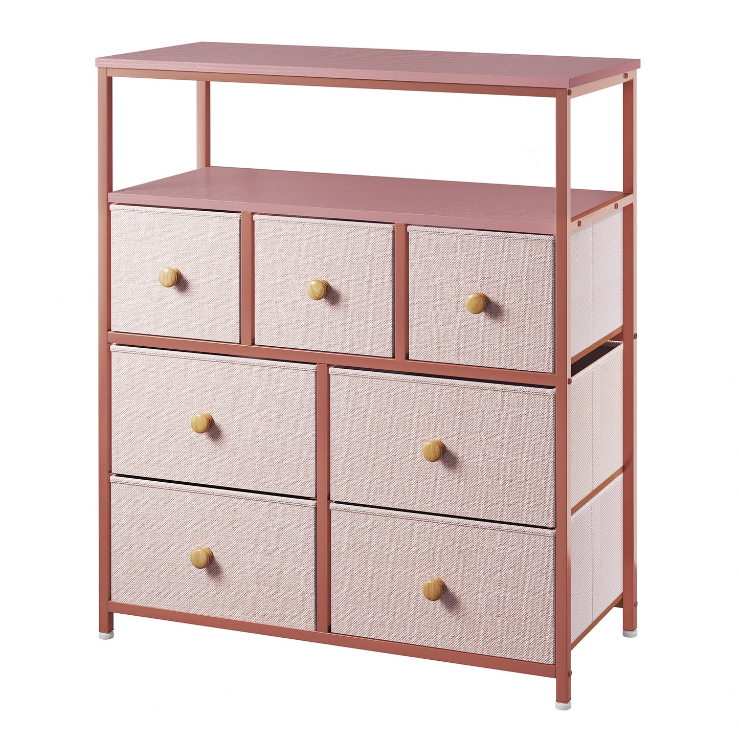 EnHomee Pink Dressers for Bedroom 7 Drawers for Clothes Girls Dresser with Wooden Shelves Anti-tipping Bedroom Closets Furniture