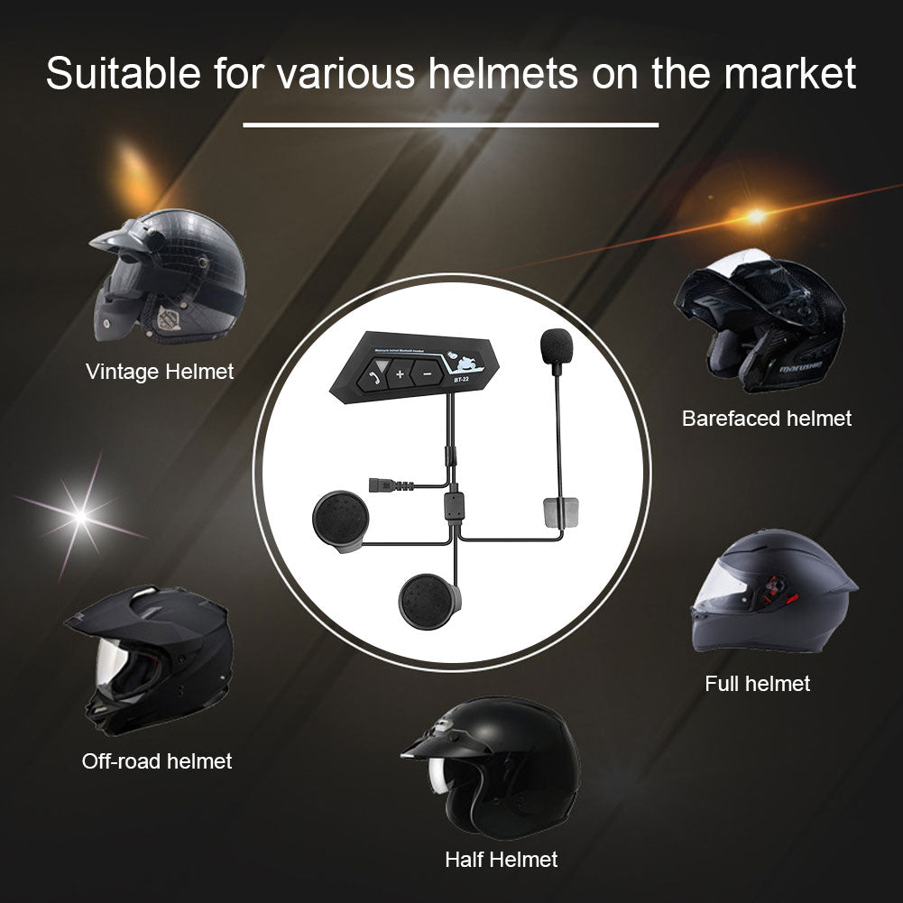 Universal Motorcycle Bluetooth-compatible Intercom Helmet Headset Communication System Waterproof 30m Automatic Answering - youronestopstore23