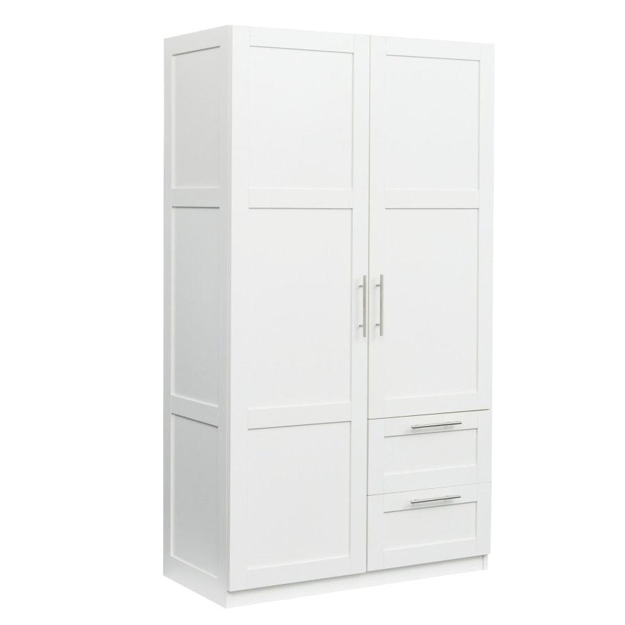 Solid Wood Wardrobe, Clothes Storage Closet with Door, Hanging Rod and Storage Shelves, for Living Room Bedroom