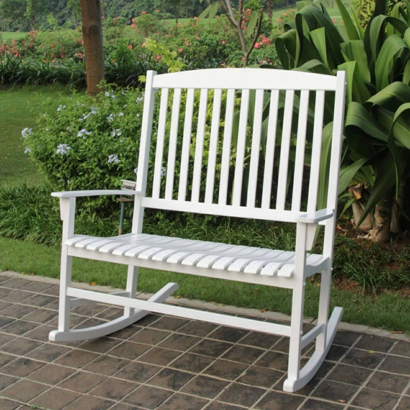 Outdoor 2-Person Double Rocking Chair, White  Balcony Furniture - youronestopstore23