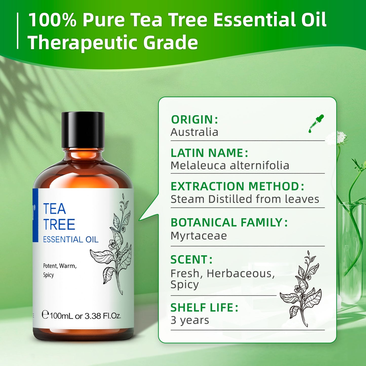 HIQILI 100ML Tea Tree Essential Oils for Diffuser Humidifier Aromatherapy Massage Aromatic Oil for Candles Making Soap Hair care - youronestopstore23