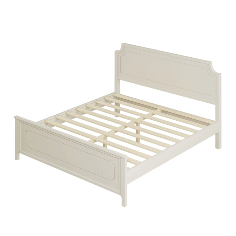 Milky White Solid Rubber Wood Platform Bed, Applicable to Bedroom Interior Furniture,King