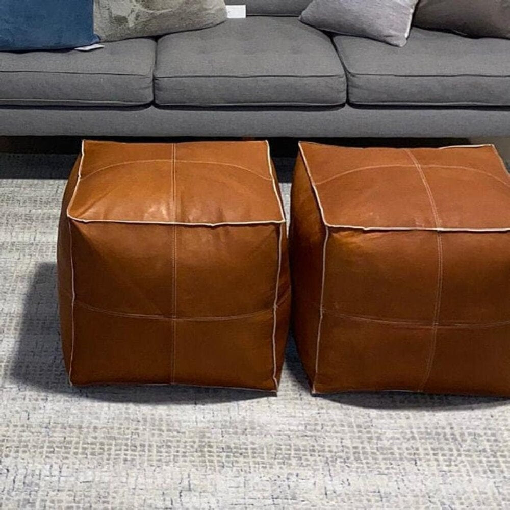 Set of 2 pouf, Moroccan pouf, ottoman pouf, Moroccan leather pouf, pouf for Living room, leather chair & table, wedding gift