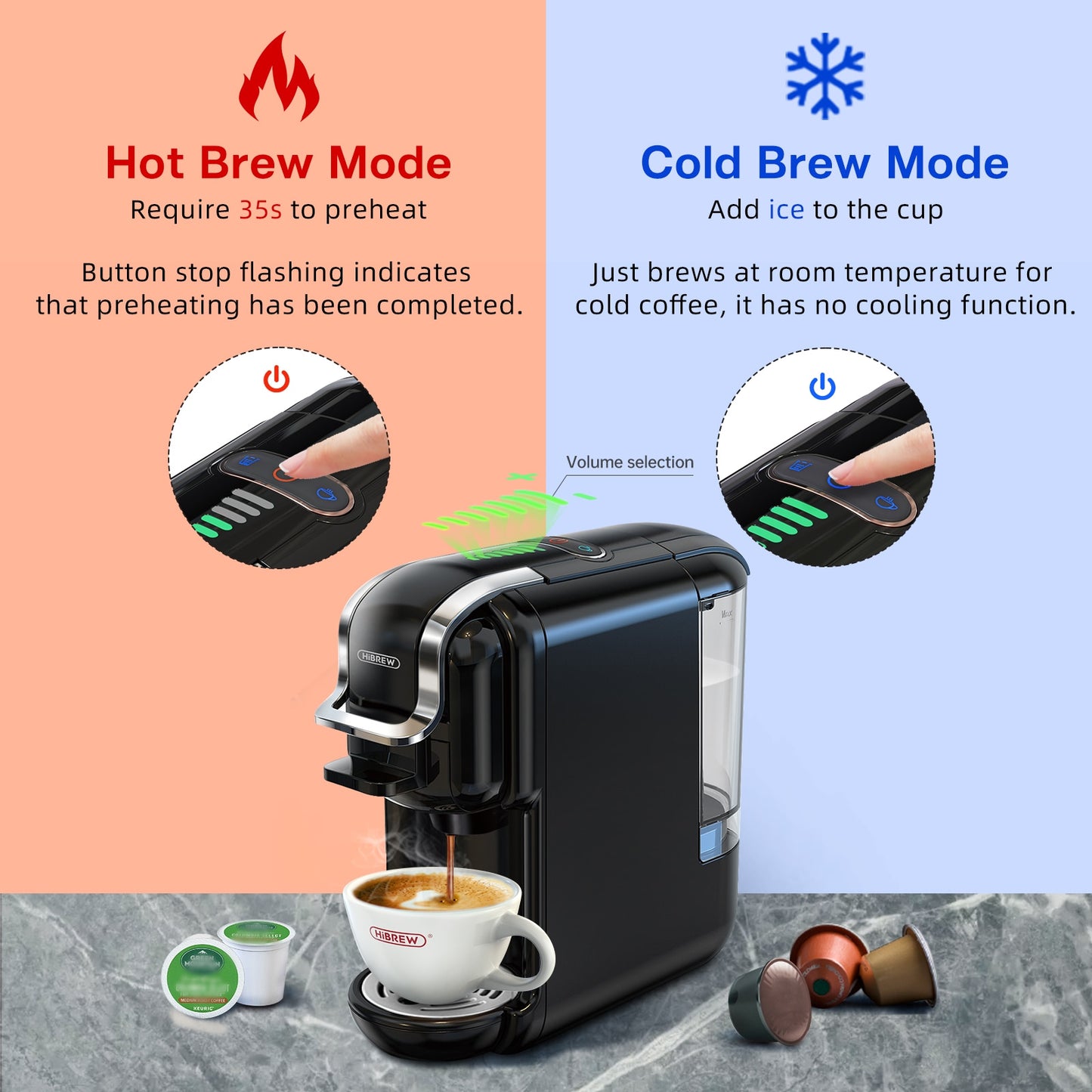 HiBREW Multiple Capsule Coffee Machine, Hot/Cold Dolce Gusto Milk Nespresso Capsule ESE Pod Ground Coffee Cafeteria 19Bar 5 in 1