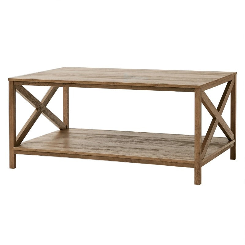 Mainstays Farmhouse X Design Rectangle Coffee Table, Rustic Weathered Oak side table