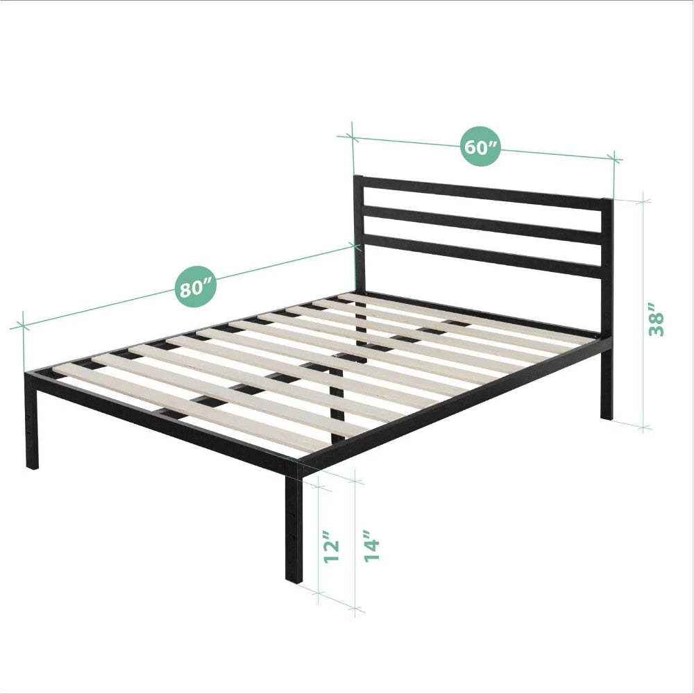 Mia 38” Metal Platform Bed Frame with Headboard, Queen  Platform Bed  Bedroom Set  Furniture Bedroom