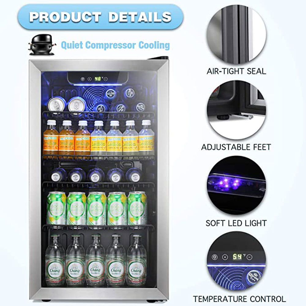 AGLUCKY Beverage Refrigerator Cooler -120 Can Mini Fridge Glass Door for Wine Constant Glass Door Small Drink Dispenser Clear - youronestopstore23