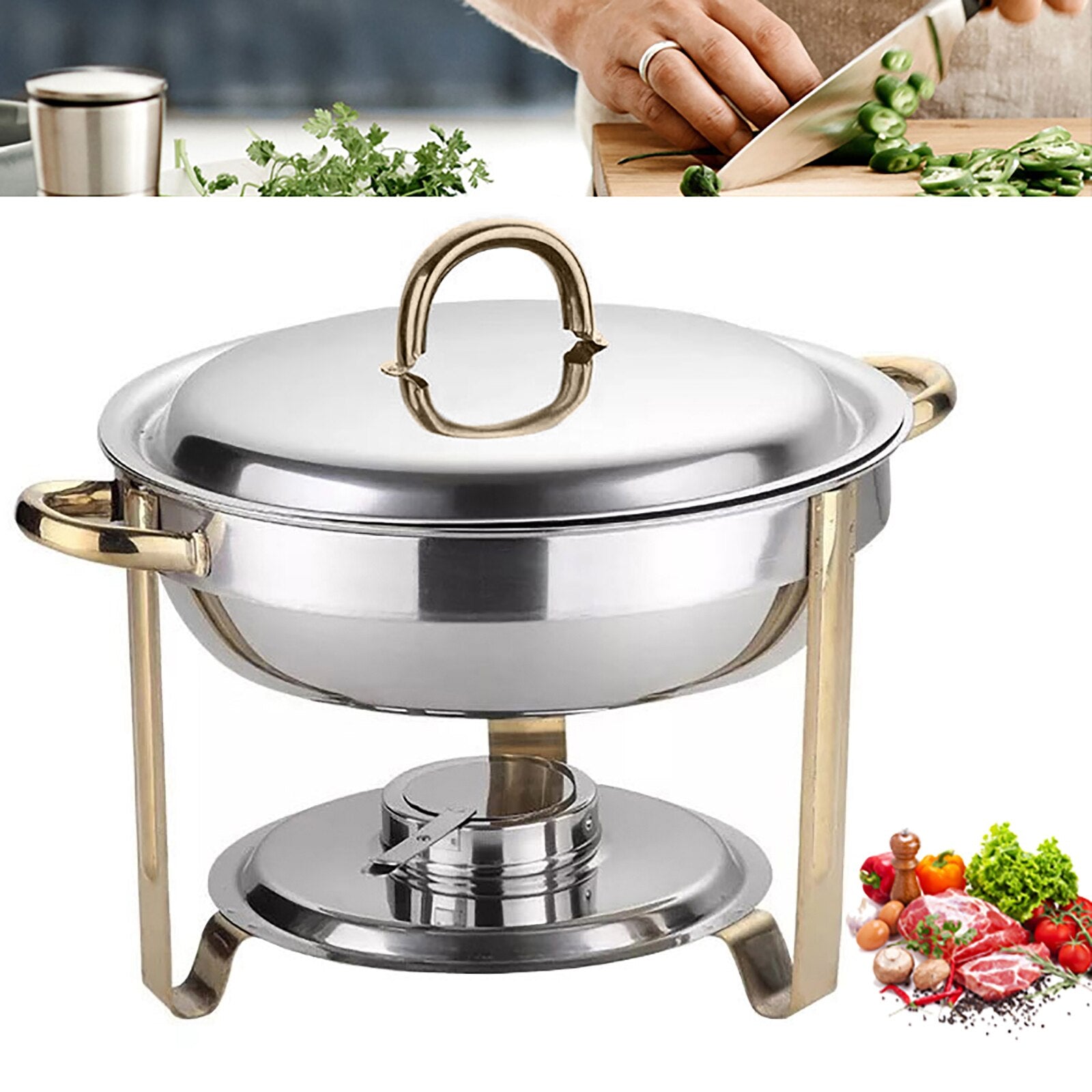 4L Stainless Steel Gold Warming Container Chafing Dish Food Warmer Food Insulation for Home Accessories - youronestopstore23