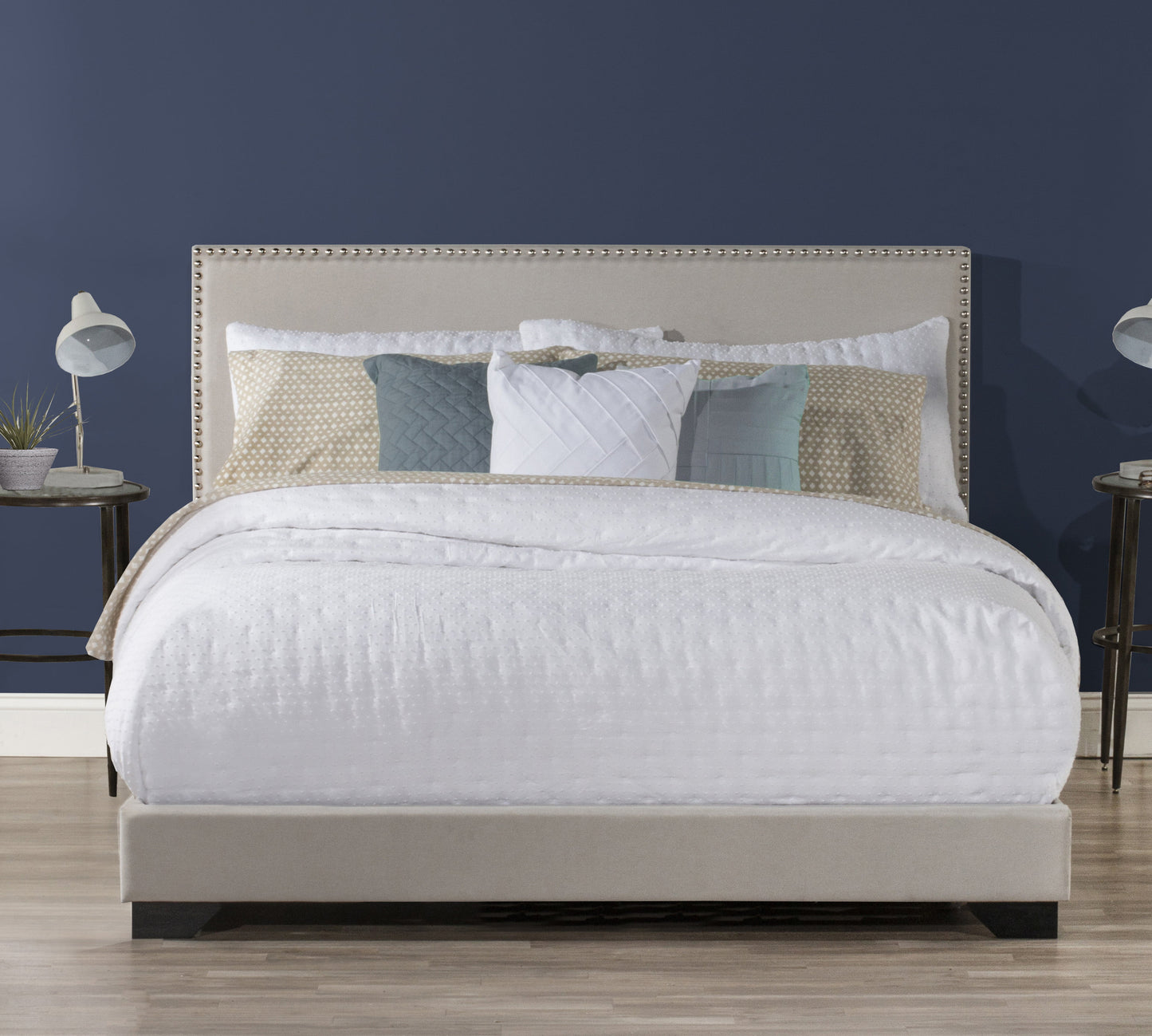 Willow Nailhead Trim Upholstered Full Bed, Charcoal  Furniture Bedroom  Platform Bed  Bedroom Set
