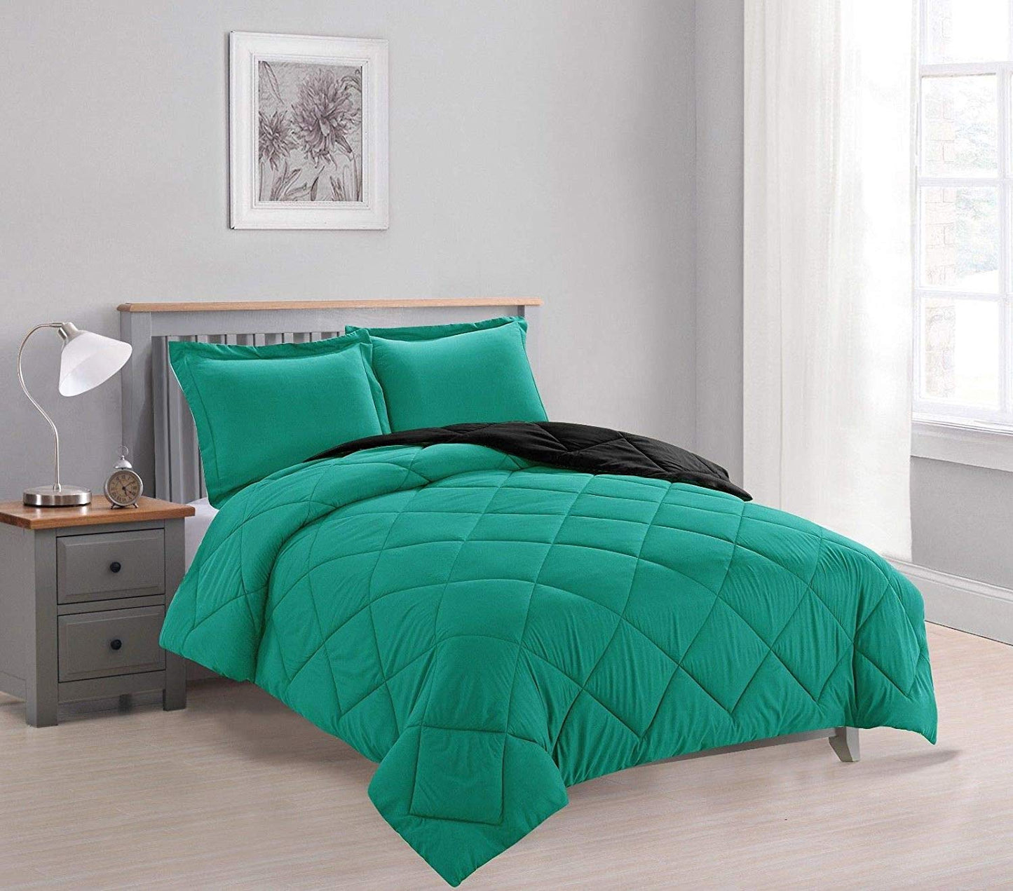 Home Bed in A Bag Reversible Down Alternative All Season Comforter Set with Sheet Set Included !! - youronestopstore23