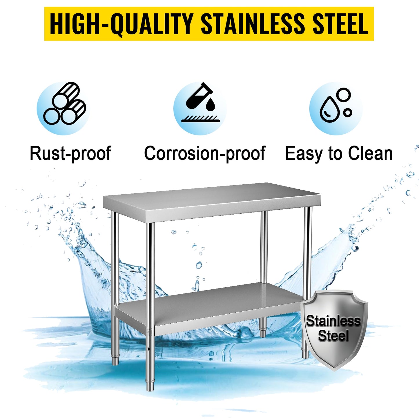 VEVOR Stainless Steel Work Prep Table 48x18x34/60x24x34/72x30x34 Inch 550lbs Metal Worktable with Adjustable Undershelf - youronestopstore23