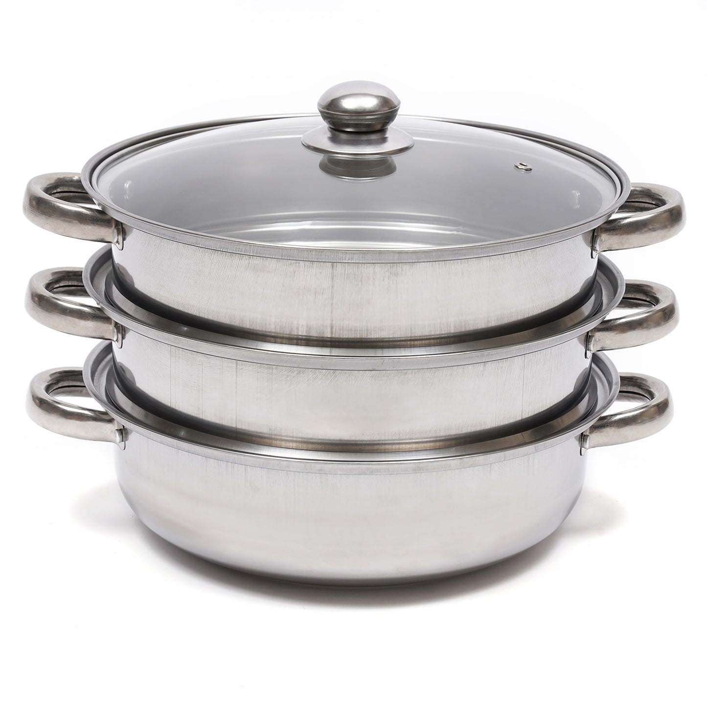 Stainless Steel Steamer 3 Tier Layer Soup Pot Set Kitchen Cookware Food Veg Steam Pan with Glass Lid Gas Stove Furnace Steamer - youronestopstore23