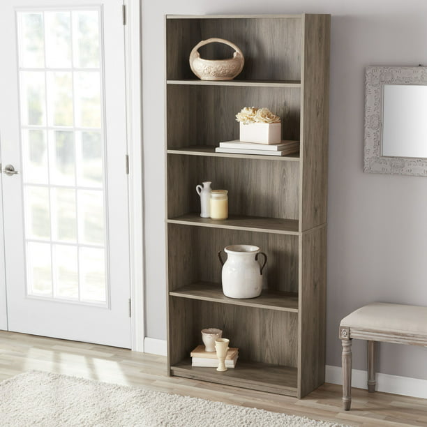 Mainstays 5-Shelf Bookcase with Adjustable Shelves, Canyon Walnut shelf