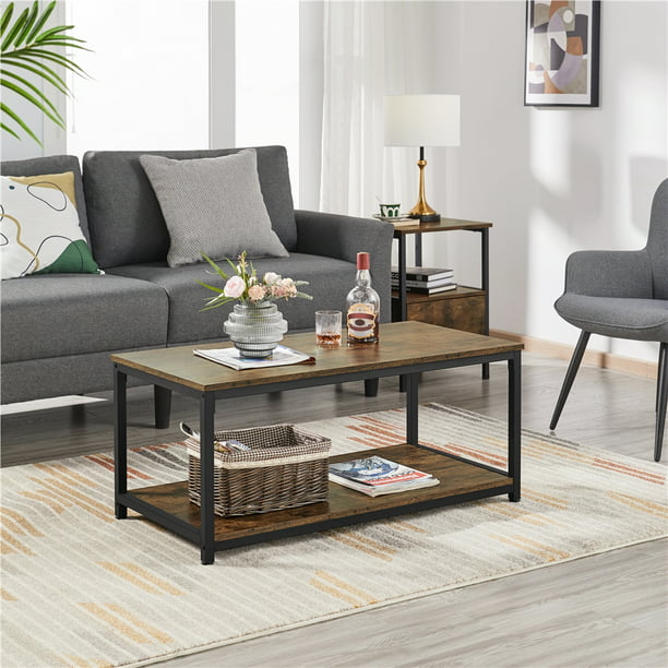 Alden Design Industrial Coffee Table with Storage Shelf, Rustic Brown coffee table for living room