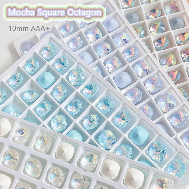 New High Quality Mocha Pointed Bottom 8 Color Square Octagonal 10mm Glass Crystal Nail Art Rhinestone DIY Manicure Diamond