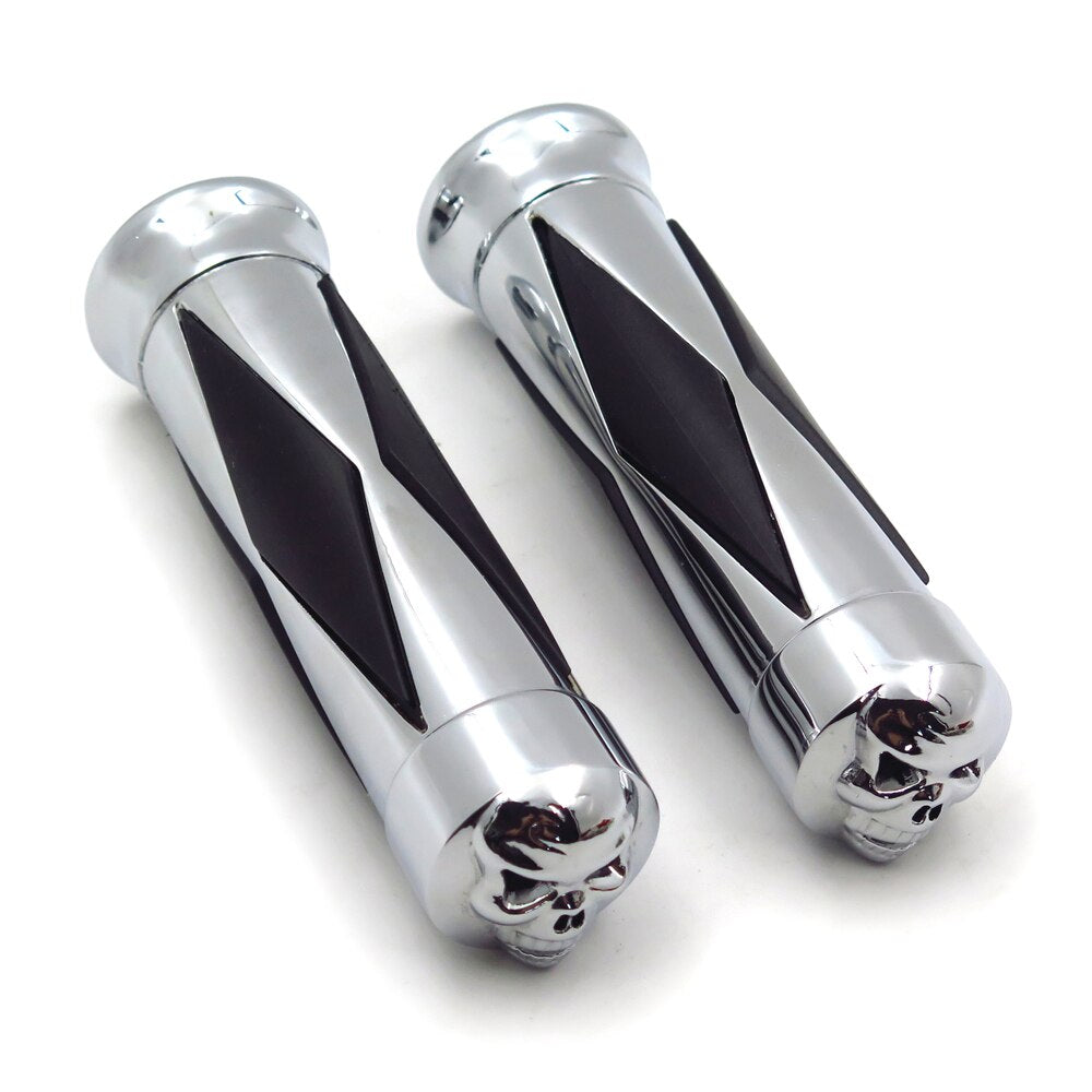 Chrome Skull Diamon Hand Grips 1&quot; For Harley Sportster Dyna Softail Bobber Chopp Aftermarket Free Shipping Motorcycle Parts - youronestopstore23