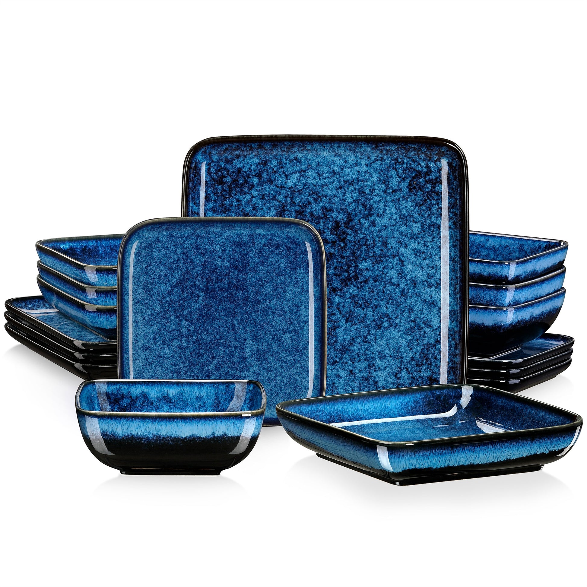 Vancasso Stern Dinner Set Blue Square Kiln Change Glaze Tableware 16 Pieces Kitchen Dinnerware Ceramic Crockery Set for 4 Person - youronestopstore23