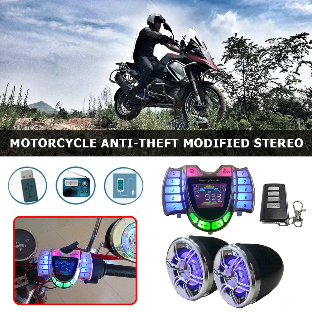 HY-008 Motorcycle Bluetooth-compatible Speaker Stereo Audio System Waterproof Handsfree TF AUX FM Radio USB Fast Charger - youronestopstore23