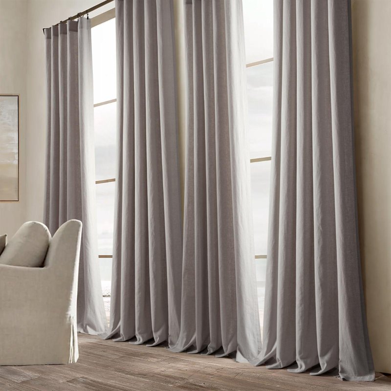 Flax Prewashed Linen Rich Cotton Blend Solid Pattern Rod Pocket Window Curtain Panel Single White 50x84