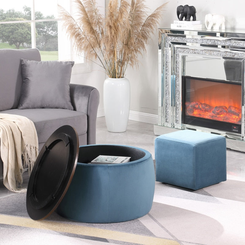 Round Ottoman Set with Storage, Round Coffee Table, Square Foot Rest Footstool for Living Room Bedroom Entryway Office
