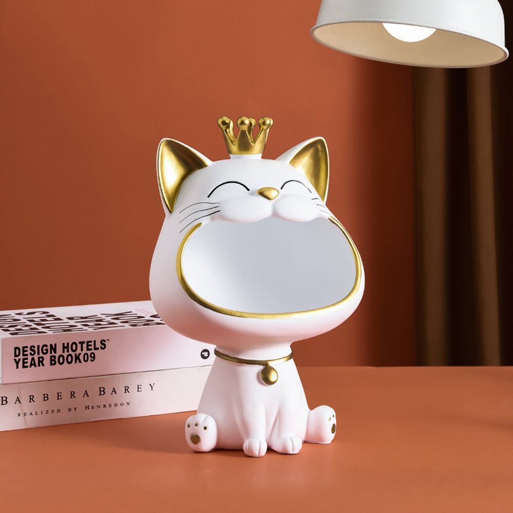 Fortune Cat Key Holder Figurine Candy Sundries Resin Desk Decoration Non-toxic Harmless Household Supplies for Study Coffee Shop - youronestopstore23