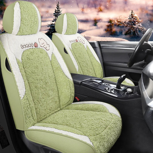1 Pcs Warm Plush Car Seat Cover Cushion Cute Anti-slip Universal Seat Breathable Pad for All Vehicles Front and Rear Seat Pink
