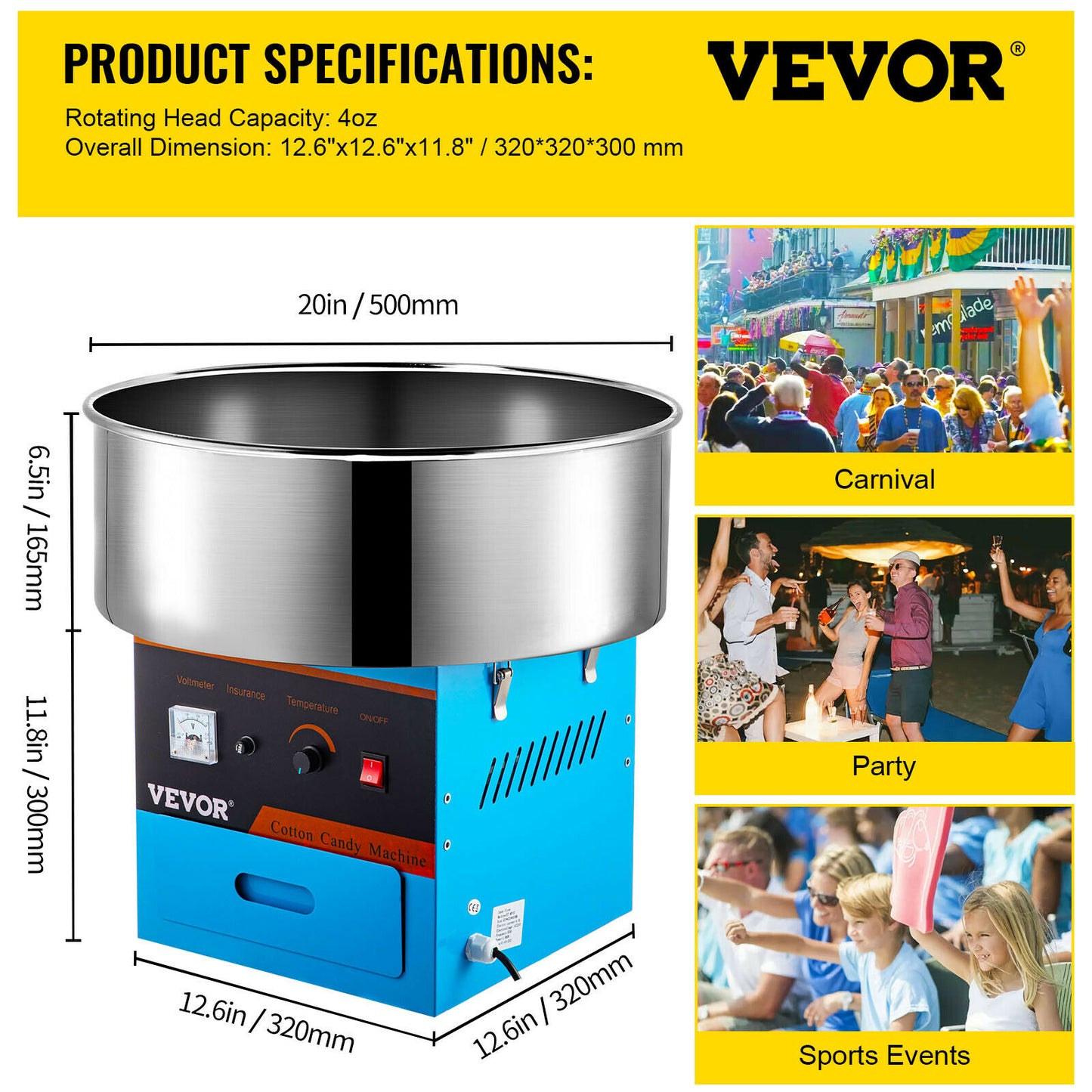 VEVOR Electric Cotton Candy Machine Commercial Sugar Candy Floss Maker Temperature Controls for Party Festival Carnival Home DIY - youronestopstore23