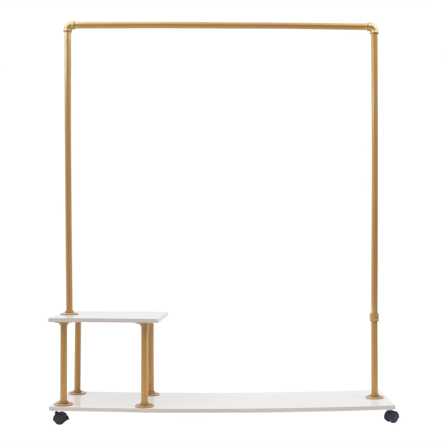 125*30*150cm Commercial Metal Pipe Clothing Rack Storage Garment Rack With Wheels Shelf Gold