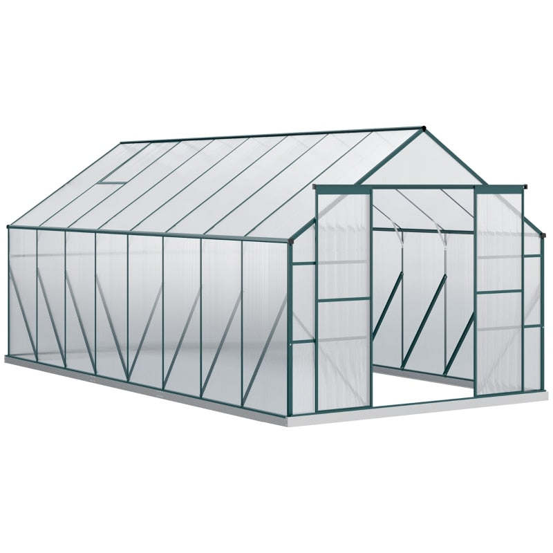 16&#39; x 8&#39; Walk-in Greenhouse Aluminum Greenhouse Polycarbonate Kit,Green, Clear - youronestopstore23