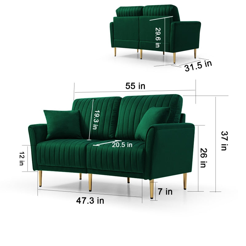 Green 3 Pieces Sectional Sofa Set for Living Room, Velvet Tufted Couch Sofa Armchair for indoor living room furniture