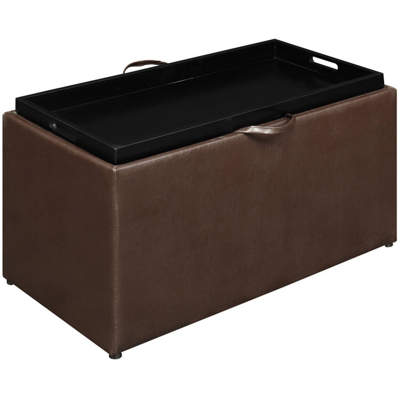 Designs4Comfort Faux Leather Storage Bench with 2 Side Ottomans, Brown