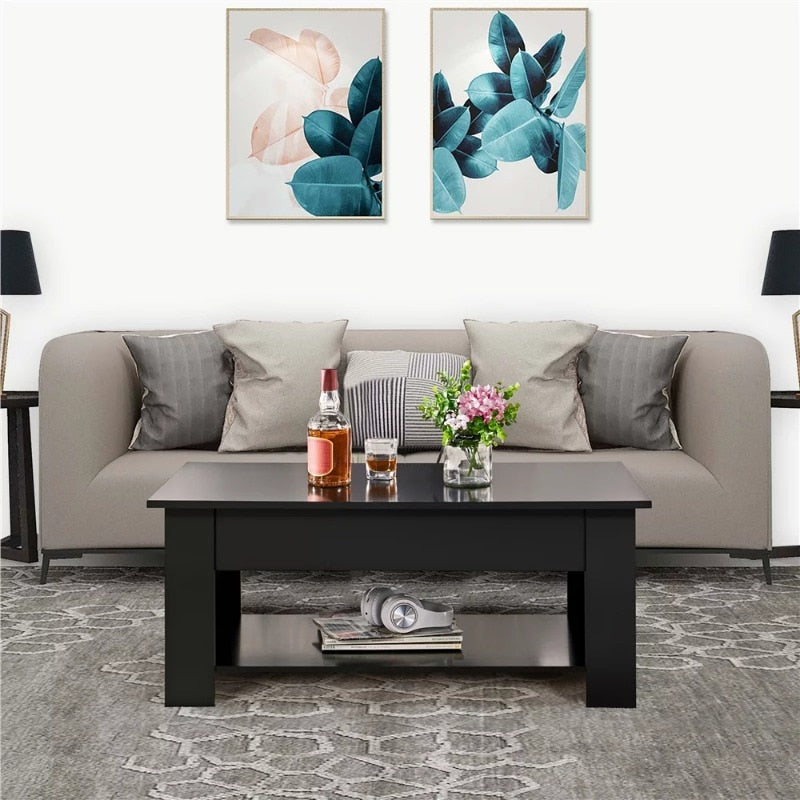 SMILE MART Modern Lift Top Coffee Table with Hidden Compartment & Storage, Black coffee table