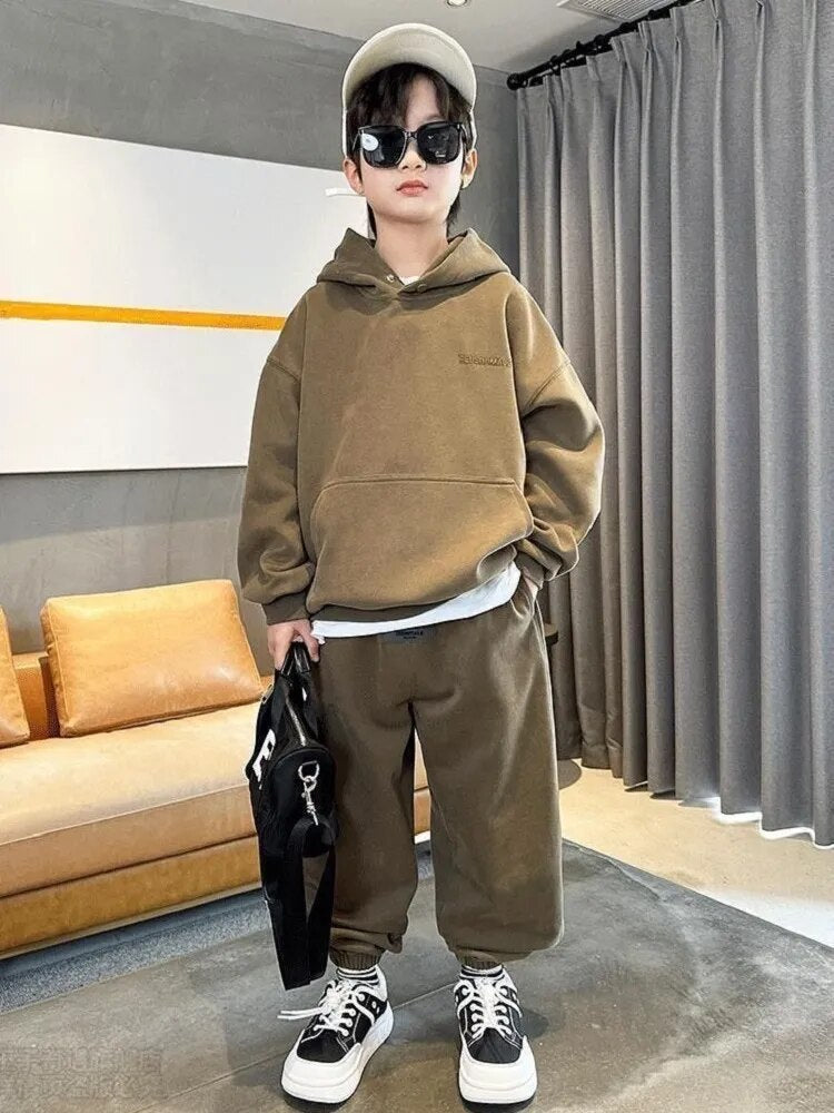 Autumn Children's Boy Clothes Set Letter Embroidery Hooded Pullover Top and Pant 2 Pieces Suit Kid Girl Tracksuits Loungewear