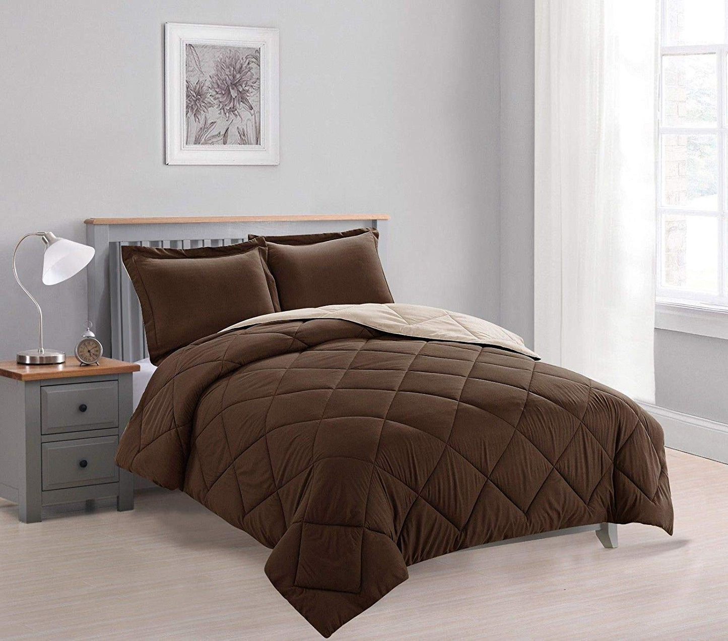 Home Bed in A Bag Reversible Down Alternative All Season Comforter Set with Sheet Set Included !! - youronestopstore23