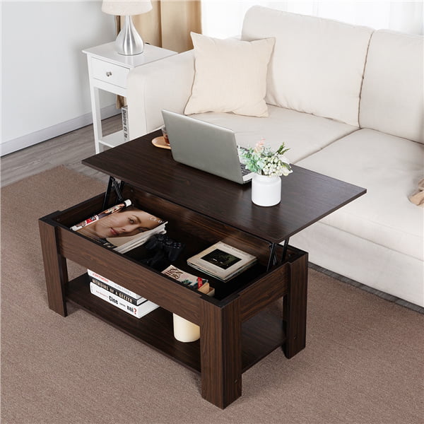 Easyfashion Modern 38.6" Rectangle Wooden Lift Top Coffee Table with Lower Shelf, Multiple Colors and Sizes