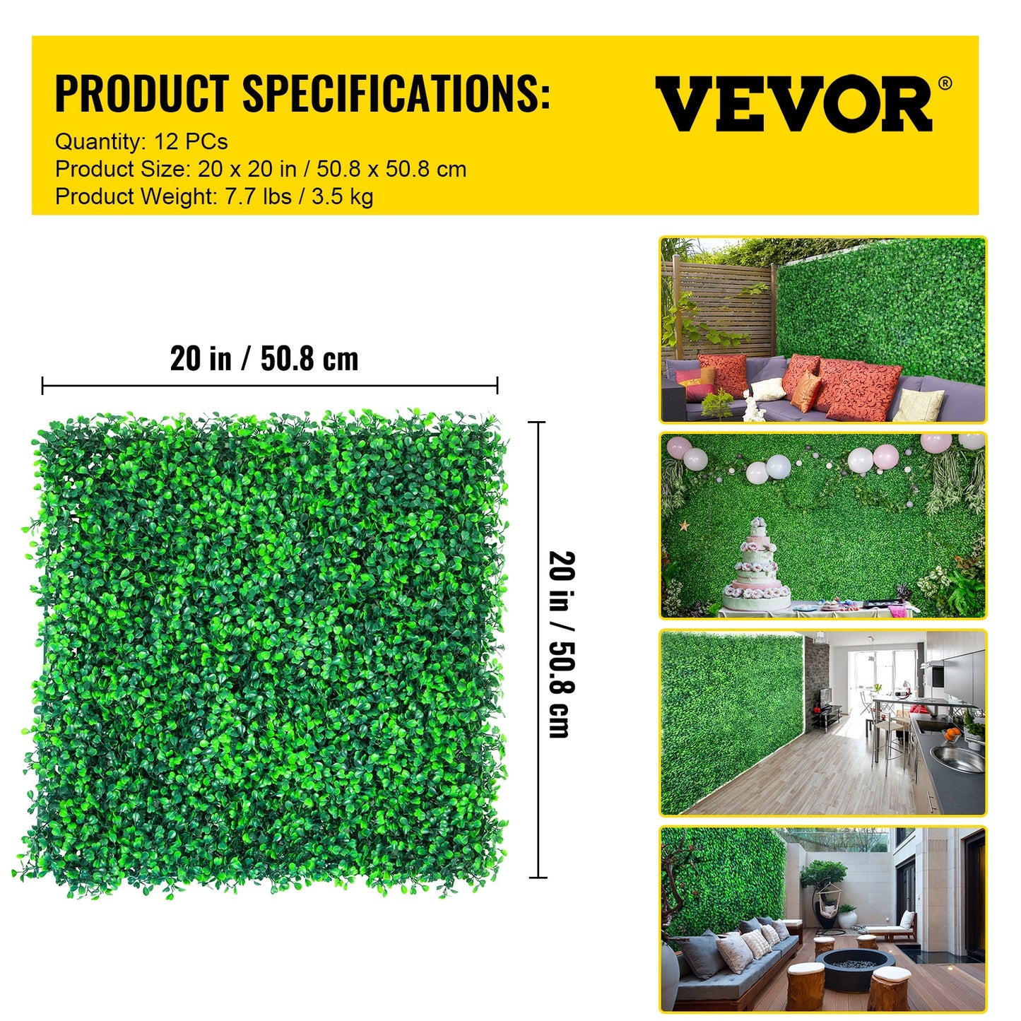 VEVOR 50x50 Artificial Plants Grass Wall Panel Boxwood Hedge Backdrop Home Decor Privacy Fence Backyard Wedding Party Background - youronestopstore23