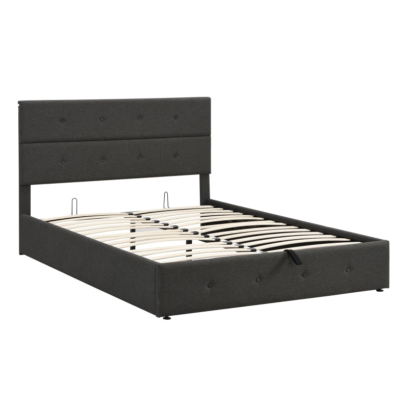 Simple and Modern Upholsted Platform Bed with Underath Storage, Queen Size, Suitable for Bedrooms, Gray