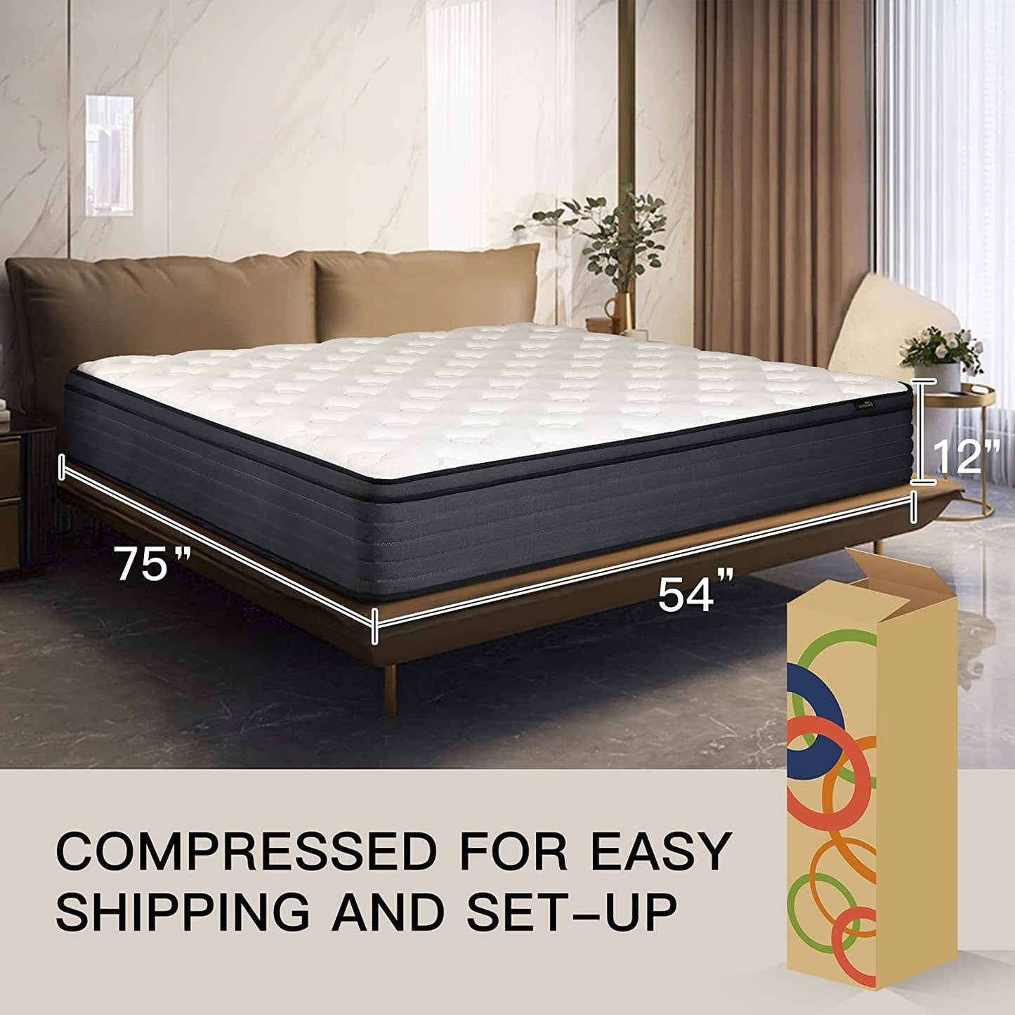 Aicehome Hybrid Mattress High Density Foam Individually Wrapped Pocket Coils Mattresses Motion Isolation Medium Firm