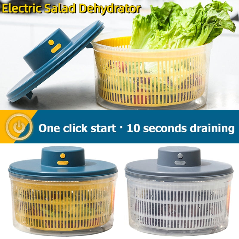 Electric Salad Dehydrator Washing Fruit And Vegetable Drainer Storage Basket Electric Vegetable Dryer Kitchen Tools - youronestopstore23