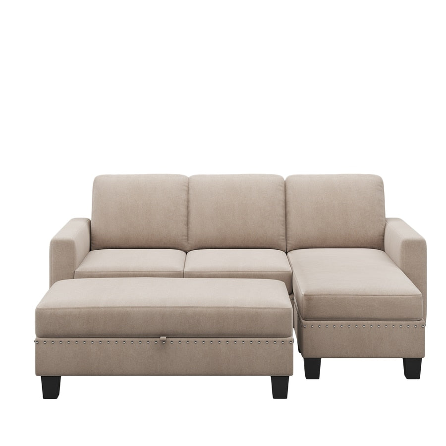81"Reversible Sectional Couch with Storage Chaise L-Shaped Sofa Apartment Sectional Set  3 pieces Sofa Set,Warm Grey
