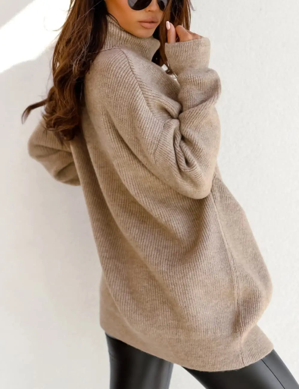 HOT Womens Turtleneck Oversized Sweater Batwing Chunky Pullover Sweater Casual Fall Knit Jumper Tunic Top